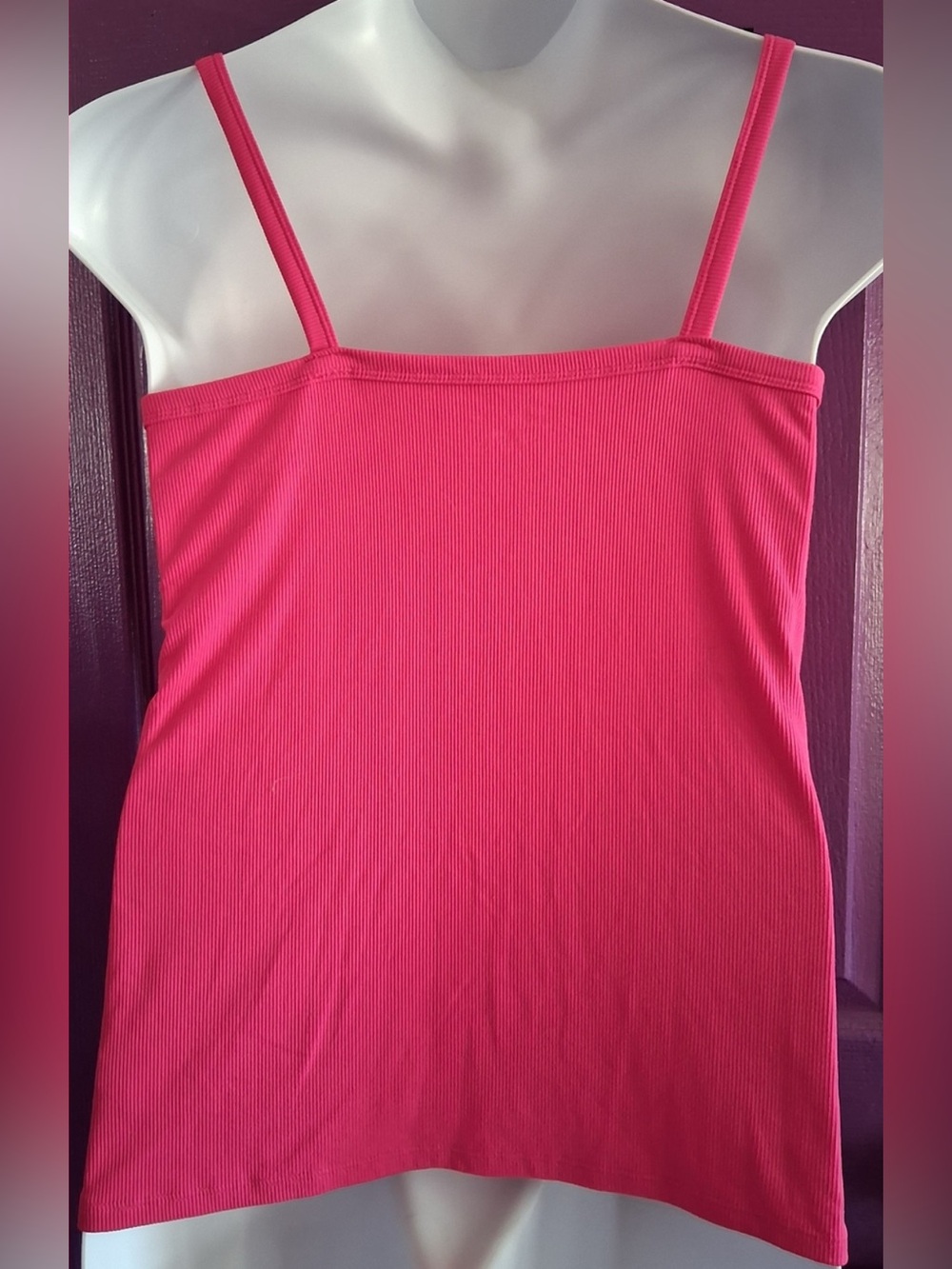 ❤️ 3/$15 Juniors XL Women's Spaghetti Strap Tank Top Hot Pink No Boundaries B4 - Picture 2 of 3